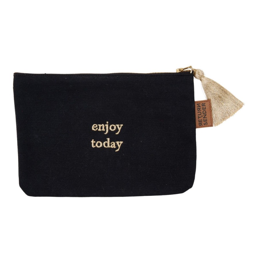 Fashion Return To Sender | Canvas Clutch- Toilettas- Etui Met Goud Geborduurde Letters "Enjoy Today"