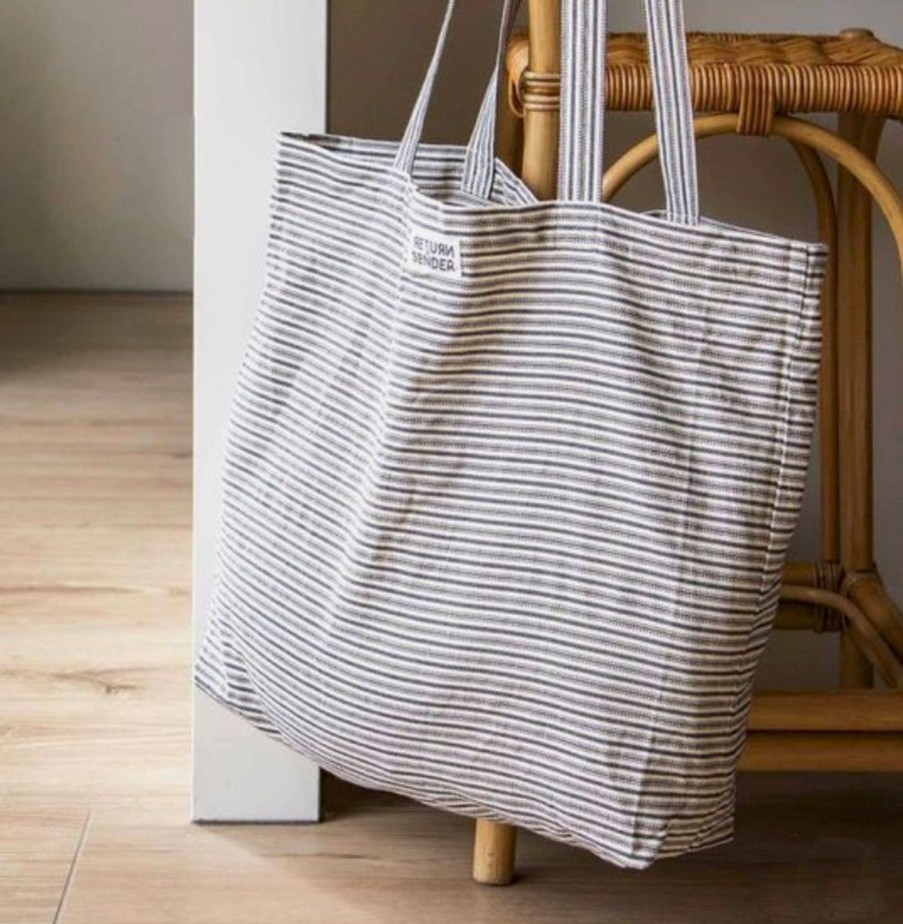 Fashion Return To Sender | Handgeweven Tas Blauw Wit Streepje