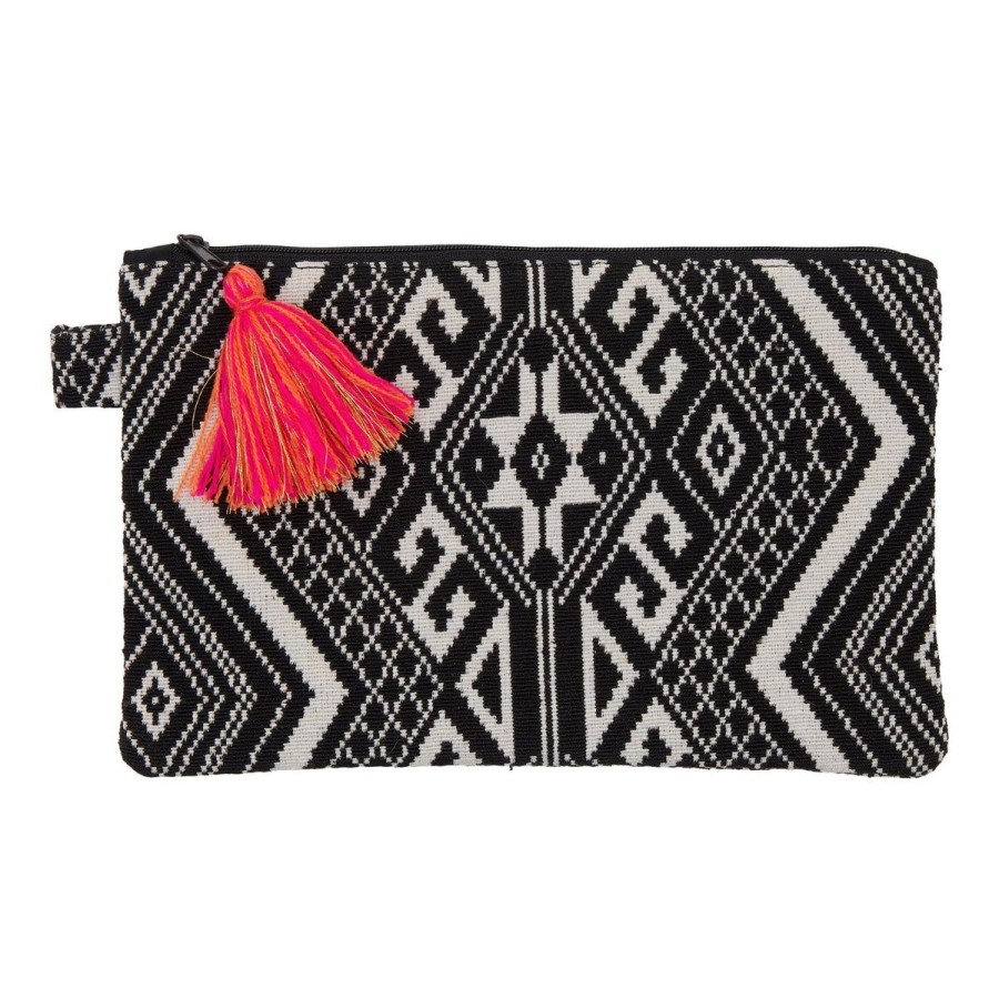 Fashion Return To Sender | Zwart/Witte Jacquard Clutch- Toilettas- Etui