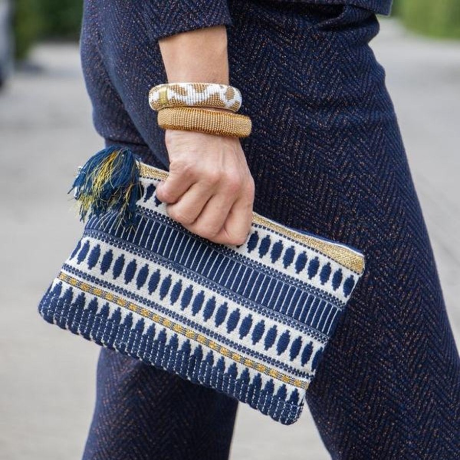 Fashion Return To Sender | Blauwe Jacquard Clutch- Toilettas- Etui