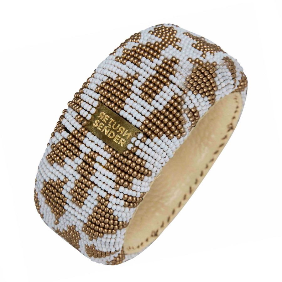 Fashion Return To Sender | Wit Met Gouden Armband - Beaded Bracelet Broad